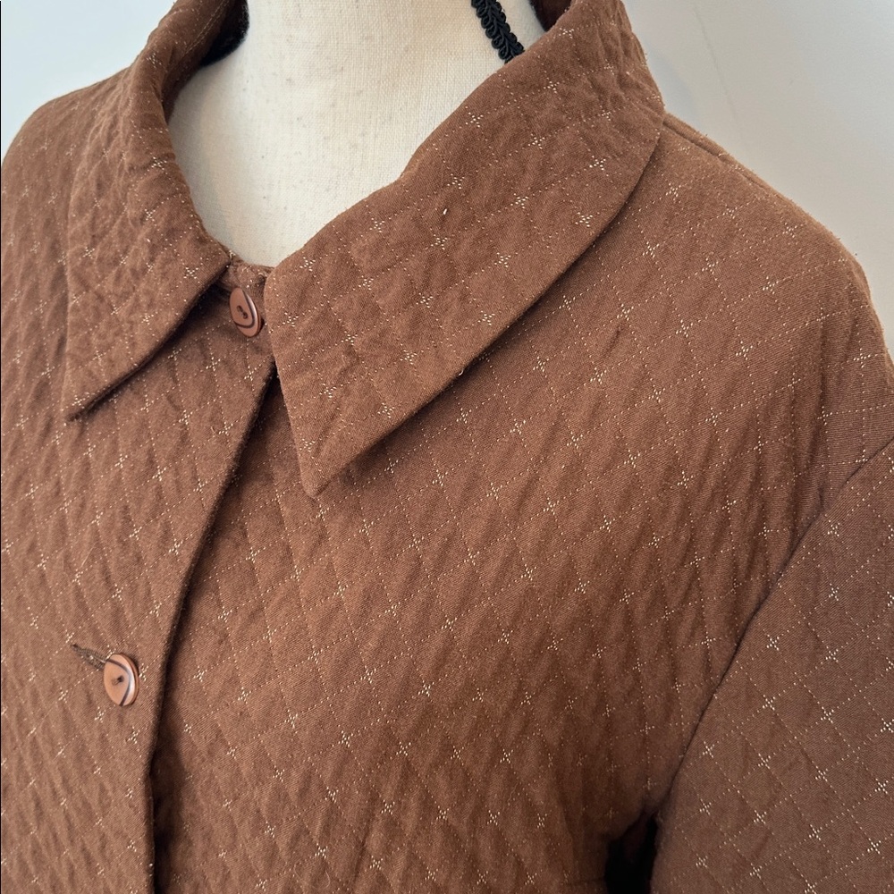 April Cornell Chocolate Brown Quilted Utility Jacket Classic Casual Cabincore - Picture 2 of 6